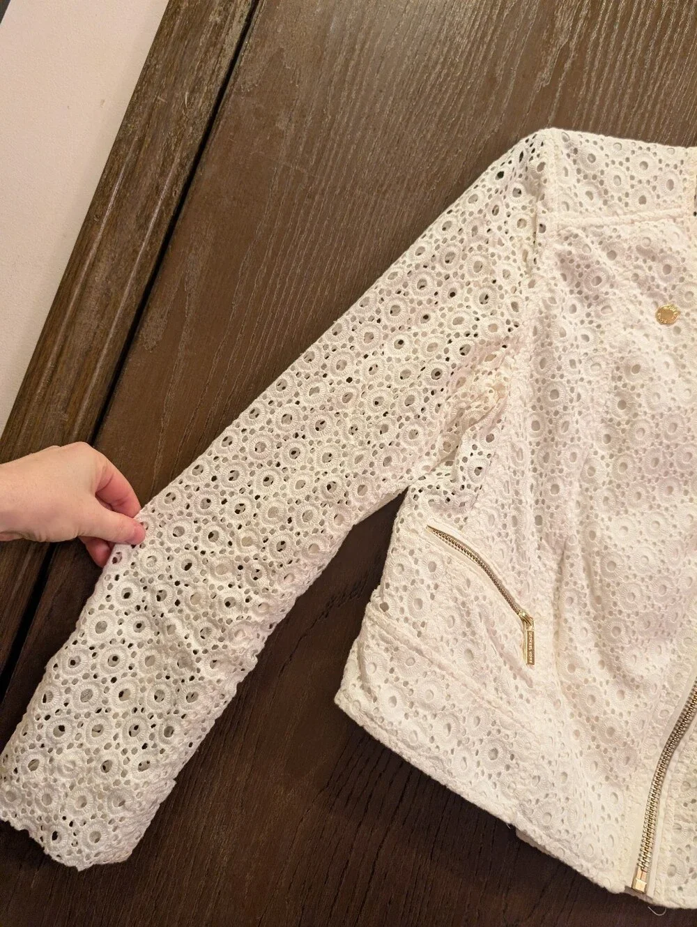 Michael Kors Sz-4 Women White Eyelet Zip Jacket
